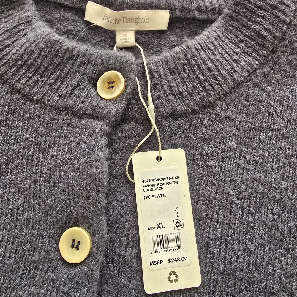 NWT Favorite Daughter The Varsity Wool Blend Cardigan Size XL In Slate Color - Picture 11 of 16